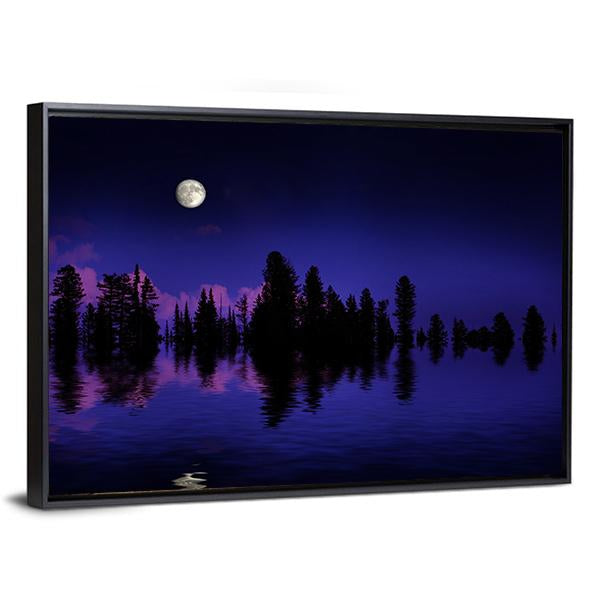 Moon Rise Over Pine Trees Canvas Wall Art-3 Horizontal-Gallery Wrap-25" x 16"-Tiaracle
