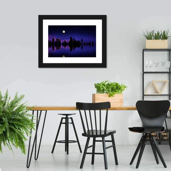 Moon Rise Over Pine Trees Canvas Wall Art-3 Horizontal-Gallery Wrap-25" x 16"-Tiaracle
