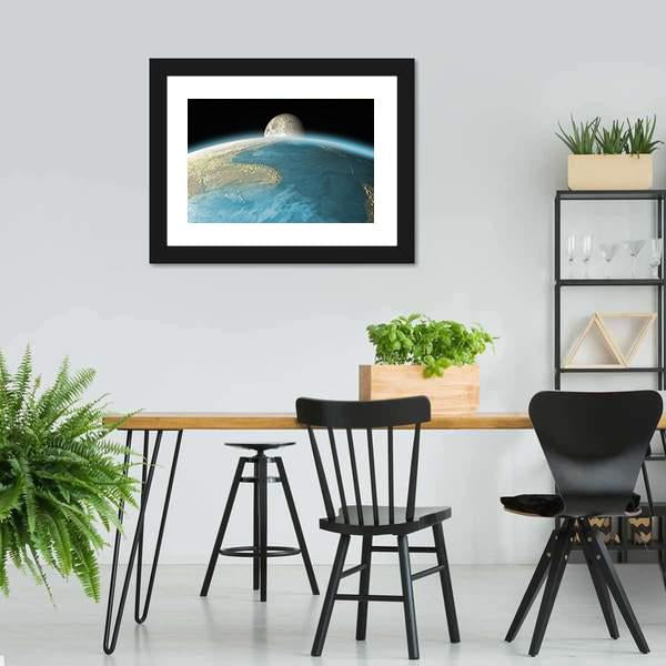 Moon Rising Over Earth Canvas Wall Art-3 Horizontal-Gallery Wrap-25" x 16"-Tiaracle