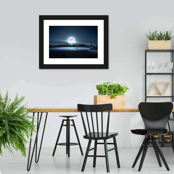 Moon Rising Over Forest Canvas Wall Art-3 Horizontal-Gallery Wrap-25&quot; x 16&quot;-Tiaracle