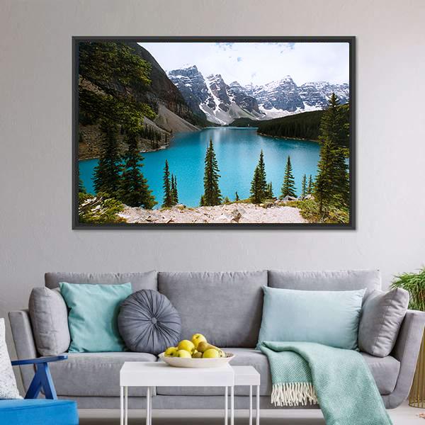 Moraine Lake Canada Canvas Wall Art-3 Horizontal-Gallery Wrap-25" x 16"-Tiaracle