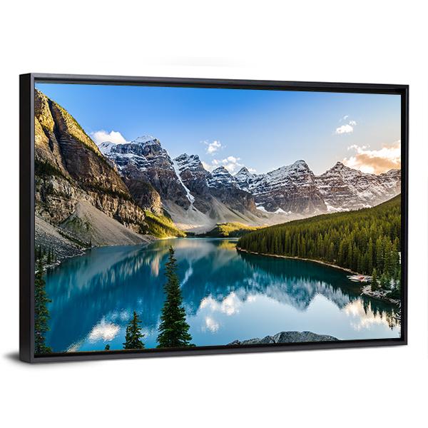 Moraine Lake & Mountain Range Canvas Wall Art-3 Horizontal-Gallery Wrap-25" x 16"-Tiaracle