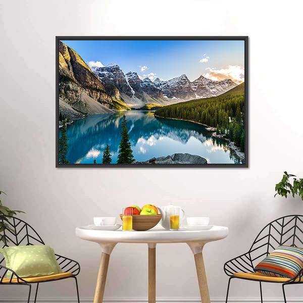 Moraine Lake &amp; Mountain Range Canvas Wall Art-3 Horizontal-Gallery Wrap-25&quot; x 16&quot;-Tiaracle