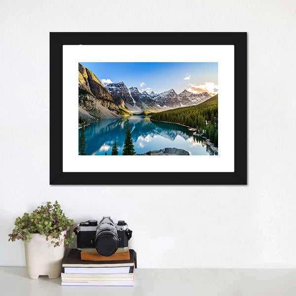 Moraine Lake & Mountain Range Canvas Wall Art-3 Horizontal-Gallery Wrap-25" x 16"-Tiaracle