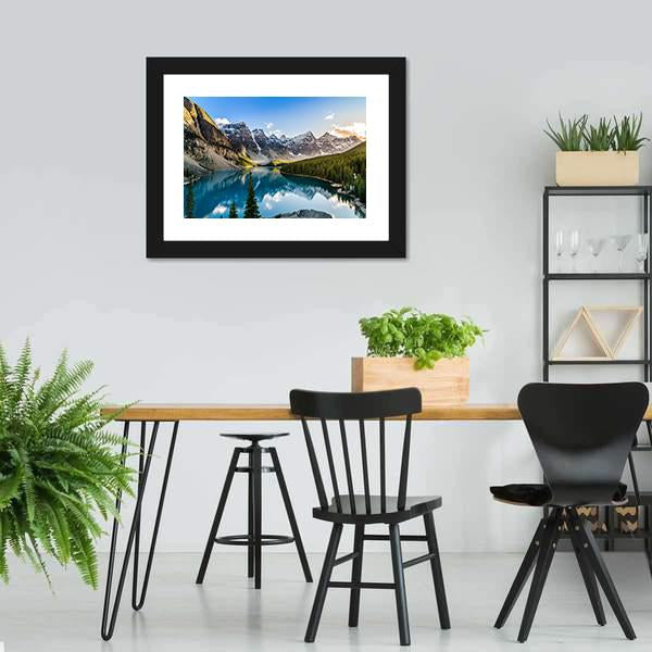 Moraine Lake &amp; Mountain Range Canvas Wall Art-3 Horizontal-Gallery Wrap-25&quot; x 16&quot;-Tiaracle