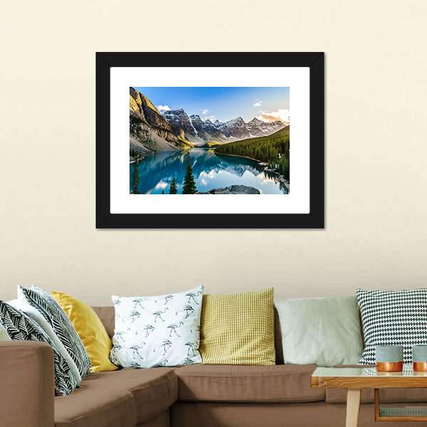 Moraine Lake &amp; Mountain Range Canvas Wall Art-3 Horizontal-Gallery Wrap-25&quot; x 16&quot;-Tiaracle