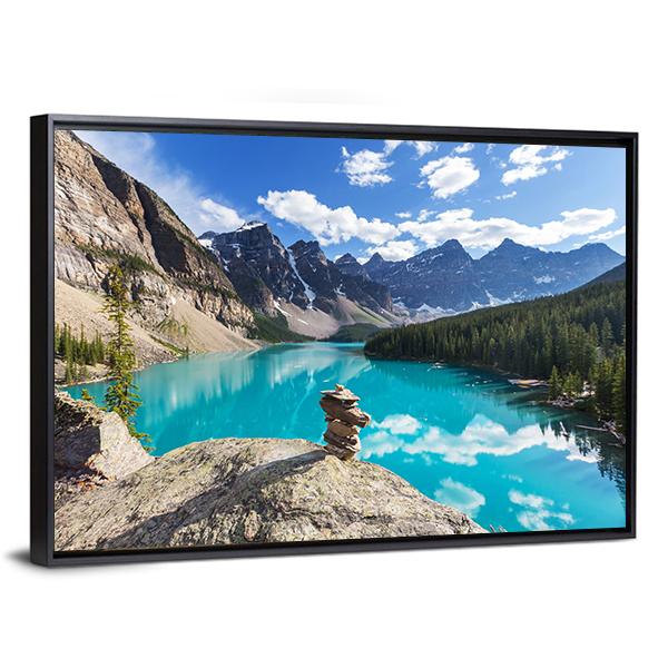 Moraine Lake Under Clouds Canvas Wall Art-3 Horizontal-Gallery Wrap-25" x 16"-Tiaracle