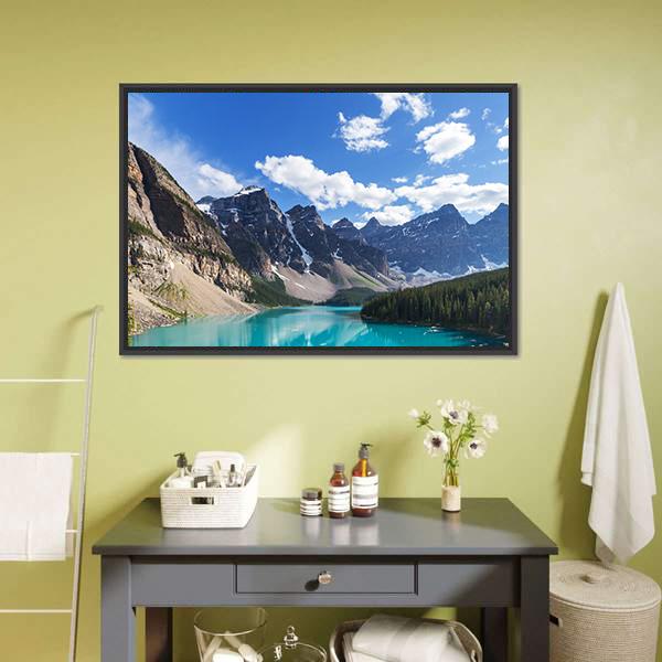 Moraine Lake Under Clouds Canvas Wall Art-3 Horizontal-Gallery Wrap-25" x 16"-Tiaracle