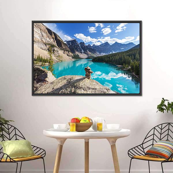 Moraine Lake Under Clouds Canvas Wall Art-3 Horizontal-Gallery Wrap-25" x 16"-Tiaracle