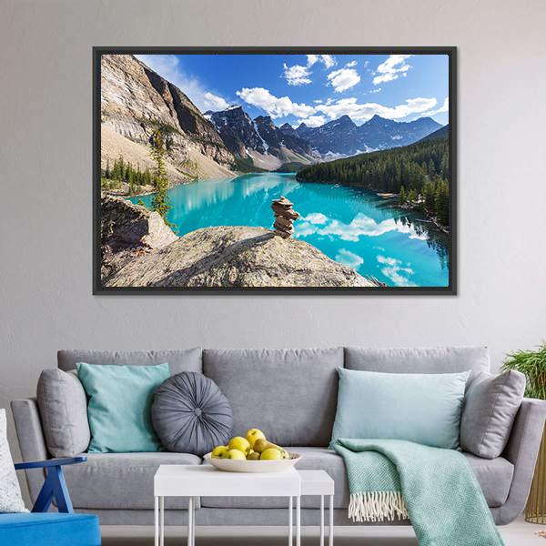 Moraine Lake Under Clouds Canvas Wall Art-3 Horizontal-Gallery Wrap-25" x 16"-Tiaracle