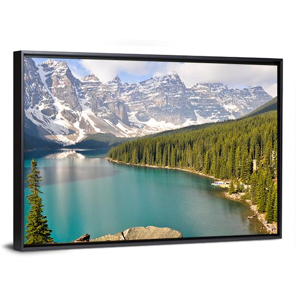 Moraine Lake With Rocky Mountains Canvas Wall Art-3 Horizontal-Gallery Wrap-25" x 16"-Tiaracle