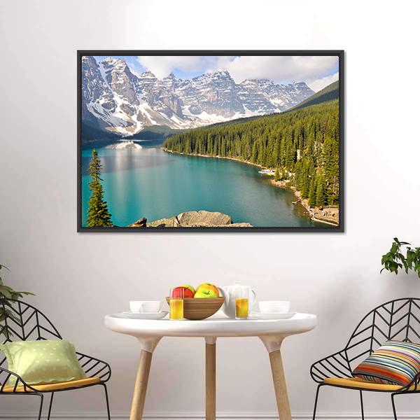 Moraine Lake With Rocky Mountains Canvas Wall Art-3 Horizontal-Gallery Wrap-25" x 16"-Tiaracle