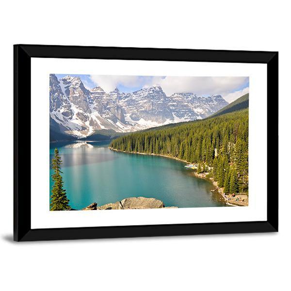 Moraine Lake With Rocky Mountains Canvas Wall Art-3 Horizontal-Gallery Wrap-25" x 16"-Tiaracle