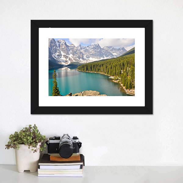 Moraine Lake With Rocky Mountains Canvas Wall Art-3 Horizontal-Gallery Wrap-25" x 16"-Tiaracle
