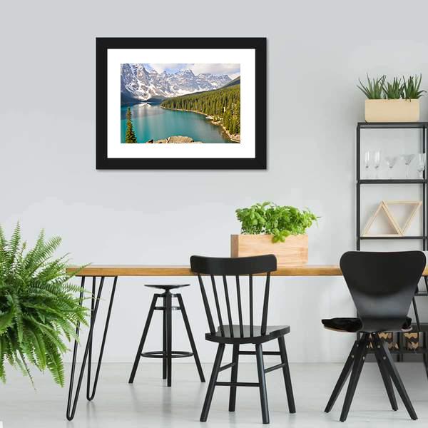 Moraine Lake With Rocky Mountains Canvas Wall Art-3 Horizontal-Gallery Wrap-25" x 16"-Tiaracle