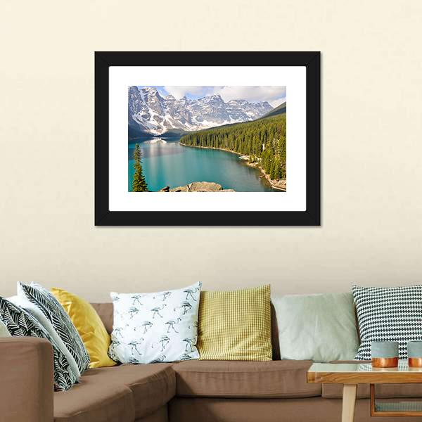 Moraine Lake With Rocky Mountains Canvas Wall Art-3 Horizontal-Gallery Wrap-25" x 16"-Tiaracle