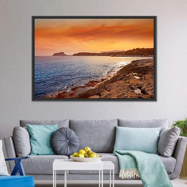 Moraira Beach At Sunset Canvas Wall Art-3 Horizontal-Gallery Wrap-25" x 16"-Tiaracle