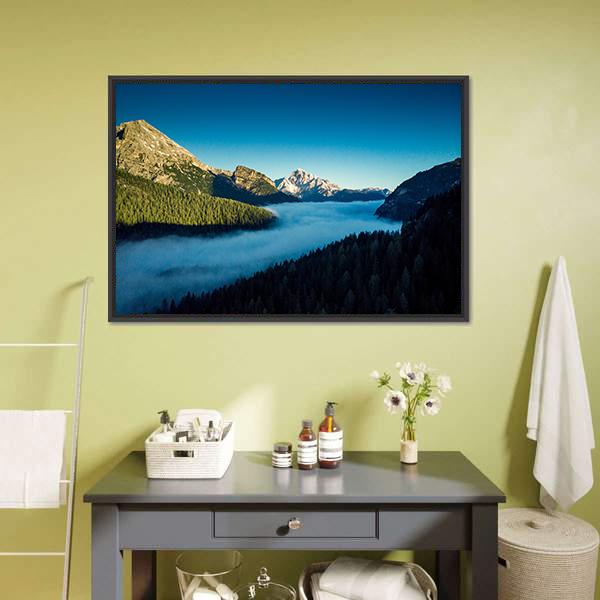 Morning Fog Over Forest Canvas Wall Art-3 Horizontal-Gallery Wrap-25" x 16"-Tiaracle