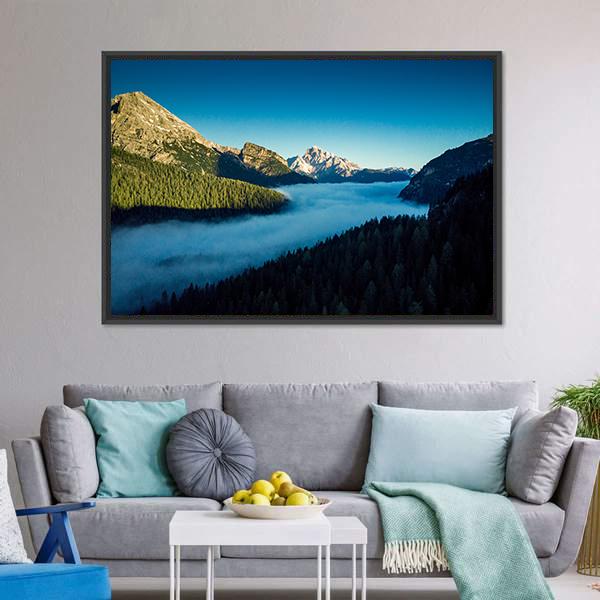 Morning Fog Over Forest Canvas Wall Art-3 Horizontal-Gallery Wrap-25" x 16"-Tiaracle