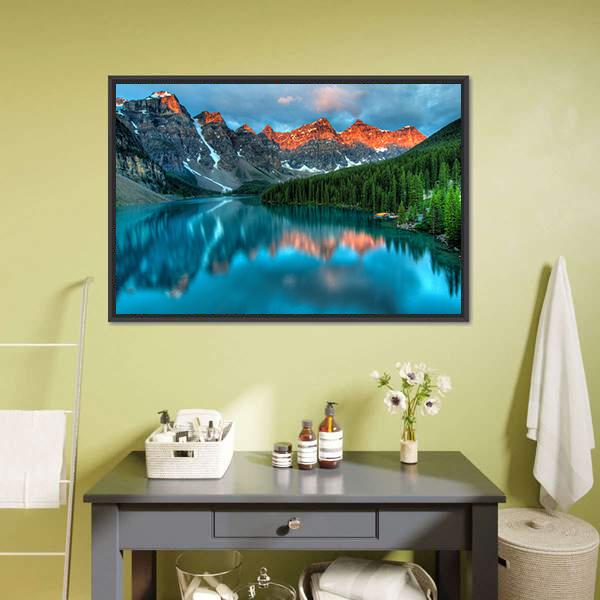 Morning In Moraine Lake Canvas Wall Art-3 Horizontal-Gallery Wrap-25" x 16"-Tiaracle