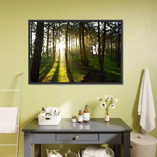 Morning In Pine Forest Canvas Wall Art-3 Horizontal-Gallery Wrap-25" x 16"-Tiaracle