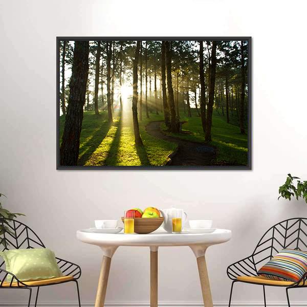Morning In Pine Forest Canvas Wall Art-3 Horizontal-Gallery Wrap-25&quot; x 16&quot;-Tiaracle