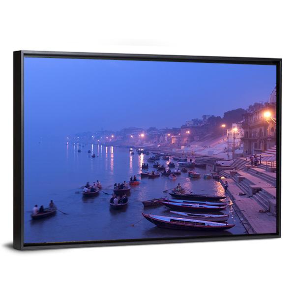 Morning On Ganges River Canvas Wall Art-3 Horizontal-Gallery Wrap-25" x 16"-Tiaracle