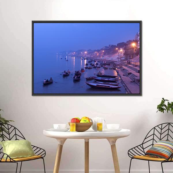Morning On Ganges River Canvas Wall Art-3 Horizontal-Gallery Wrap-25" x 16"-Tiaracle