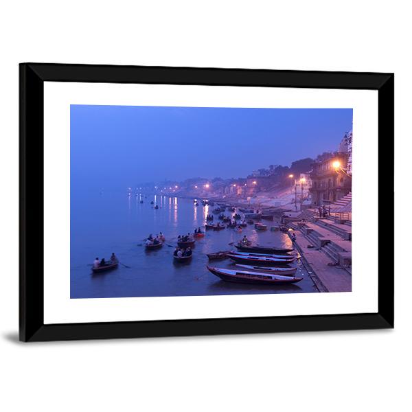 Morning On Ganges River Canvas Wall Art-3 Horizontal-Gallery Wrap-25" x 16"-Tiaracle