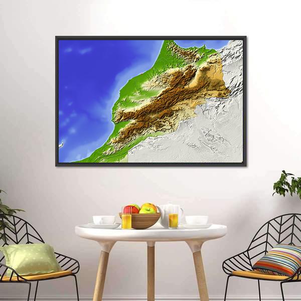 Morocco Terrain On Map Canvas Wall Art-3 Horizontal-Gallery Wrap-25" x 16"-Tiaracle
