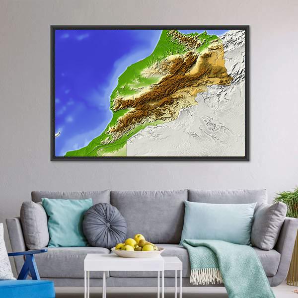 Morocco Terrain On Map Canvas Wall Art-3 Horizontal-Gallery Wrap-25" x 16"-Tiaracle