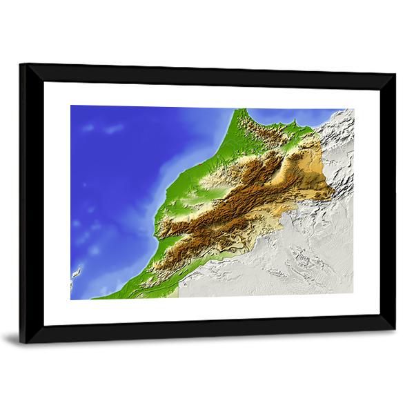 Morocco Terrain On Map Canvas Wall Art-3 Horizontal-Gallery Wrap-25" x 16"-Tiaracle