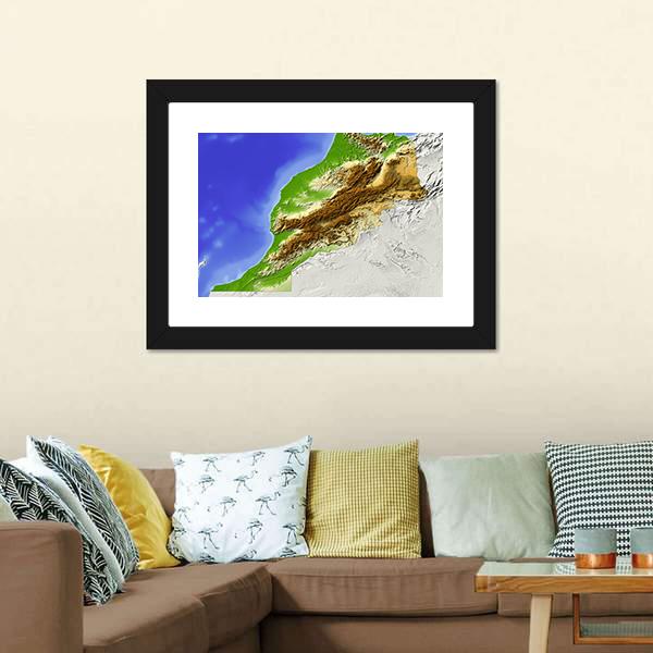 Morocco Terrain On Map Canvas Wall Art-3 Horizontal-Gallery Wrap-25" x 16"-Tiaracle