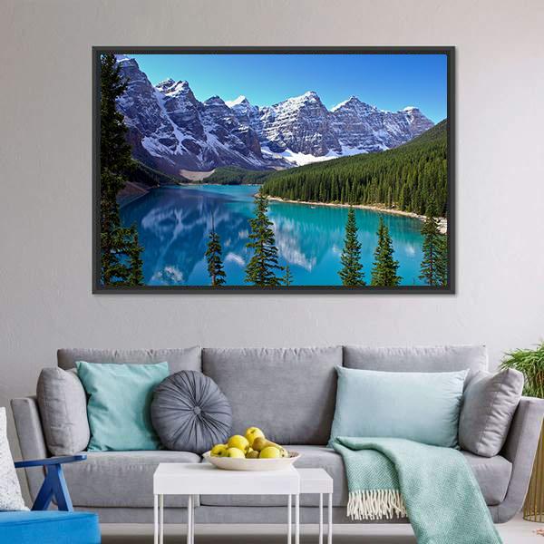 Morraine Lake In Canada Canvas Wall Art-5 Horizontal-Gallery Wrap-22" x 12"-Tiaracle