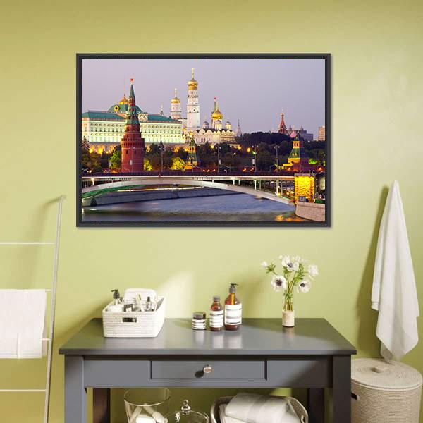 Moscow Kremlin At Dusk Canvas Wall Art-3 Horizontal-Gallery Wrap-25" x 16"-Tiaracle