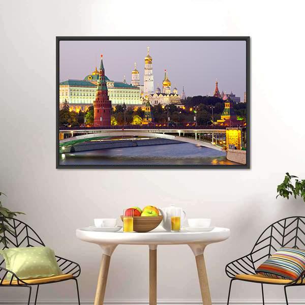 Moscow Kremlin At Dusk Canvas Wall Art-3 Horizontal-Gallery Wrap-25" x 16"-Tiaracle