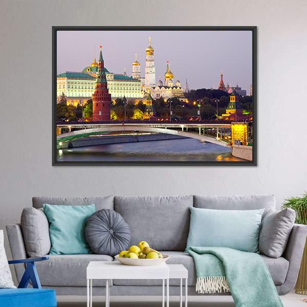 Moscow Kremlin At Dusk Canvas Wall Art-3 Horizontal-Gallery Wrap-25" x 16"-Tiaracle