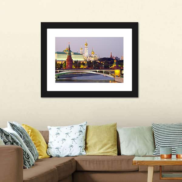 Moscow Kremlin At Dusk Canvas Wall Art-3 Horizontal-Gallery Wrap-25" x 16"-Tiaracle