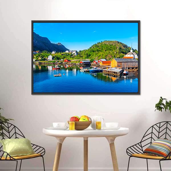 Moskenes Fishing Village Canvas Wall Art-3 Horizontal-Gallery Wrap-25" x 16"-Tiaracle