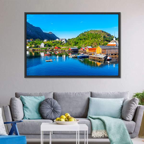 Moskenes Fishing Village Canvas Wall Art-3 Horizontal-Gallery Wrap-25" x 16"-Tiaracle