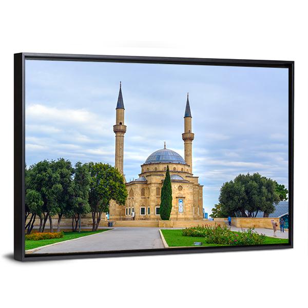 Mosque of Sultan Hassan Canvas Wall Art in beige, brown and blue, framed canvas, product view on a white background