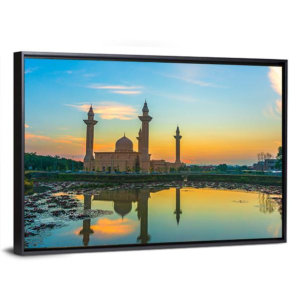 Mosque Reflection On Lake Canvas Wall Art-3 Horizontal-Gallery Wrap-25" x 16"-Tiaracle