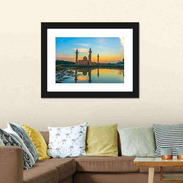 Mosque Reflection On Lake Canvas Wall Art-3 Horizontal-Gallery Wrap-25" x 16"-Tiaracle