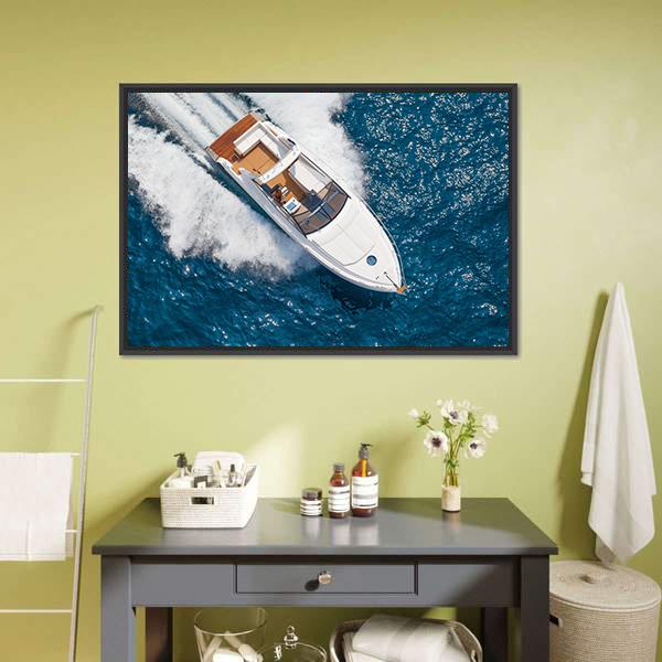 Motor Yacht Aerial View Canvas Wall Art-3 Horizontal-Gallery Wrap-25" x 16"-Tiaracle