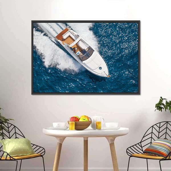 Motor Yacht Aerial View Canvas Wall Art-3 Horizontal-Gallery Wrap-25" x 16"-Tiaracle