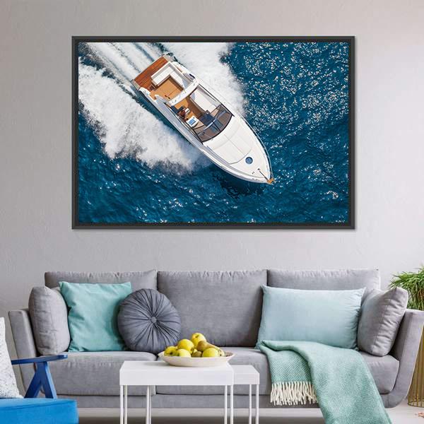 Motor Yacht Aerial View Canvas Wall Art-3 Horizontal-Gallery Wrap-25" x 16"-Tiaracle