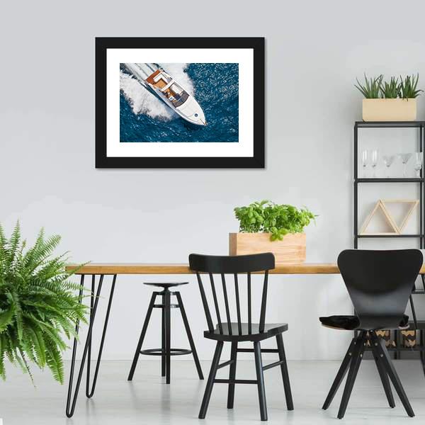 Motor Yacht Aerial View Canvas Wall Art-3 Horizontal-Gallery Wrap-25" x 16"-Tiaracle