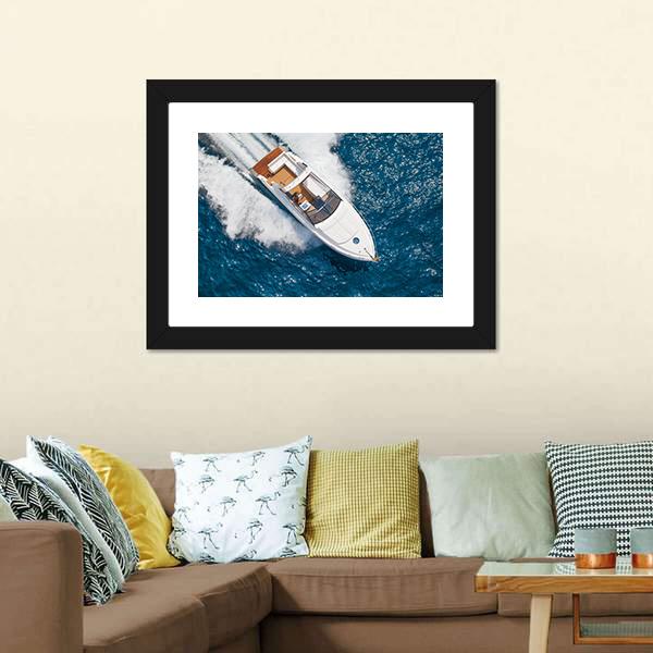 Motor Yacht Aerial View Canvas Wall Art-3 Horizontal-Gallery Wrap-25" x 16"-Tiaracle