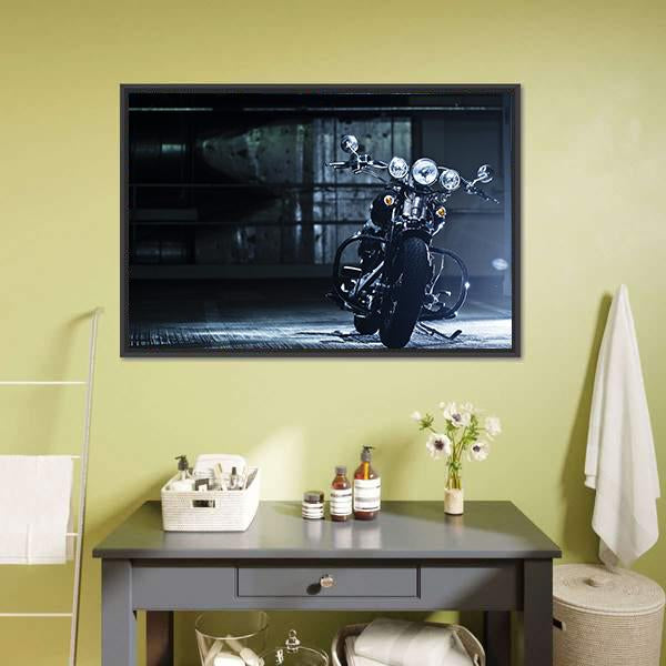Motorbike In Garage Canvas Wall Art-3 Horizontal-Gallery Wrap-25" x 16"-Tiaracle