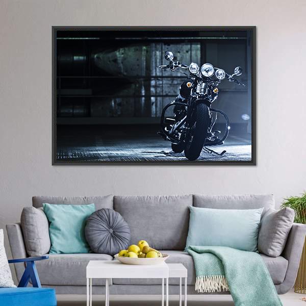 Motorbike In Garage Canvas Wall Art-3 Horizontal-Gallery Wrap-25" x 16"-Tiaracle